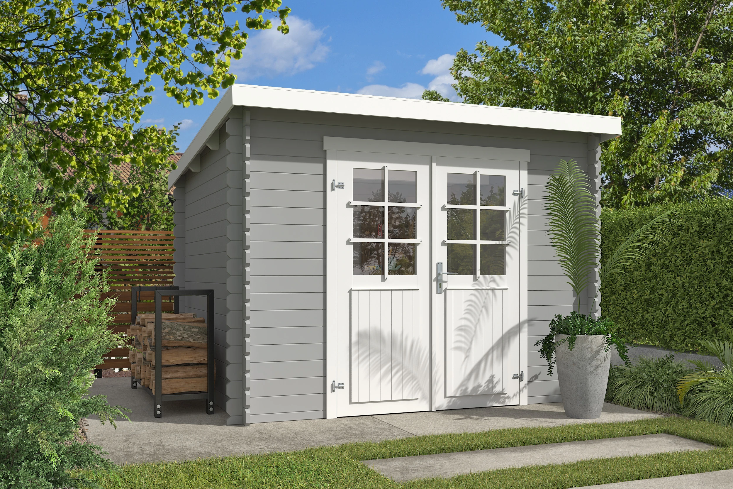 Outdoor Life Blokhut Nadia Platinum Grey-Wit - 275 x 230 cm - Afbeelding 1